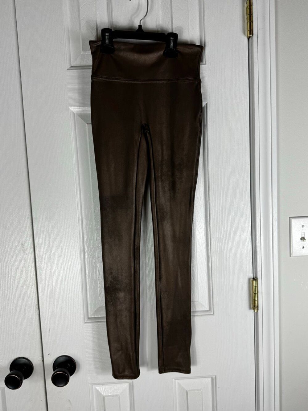 Spanx Womens Brown Faux Leather Leggings Size XS